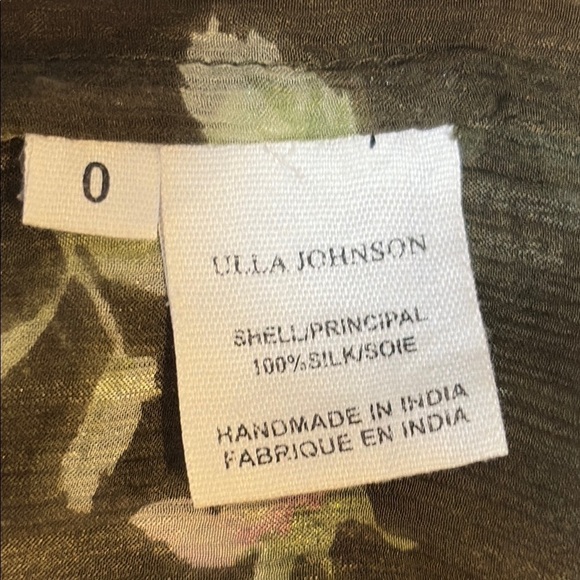 Ulla Johnson Green 3/4 Sleeve Blouse with Pleated Tie Front and Mandarin Collar - Picture 7 of 8